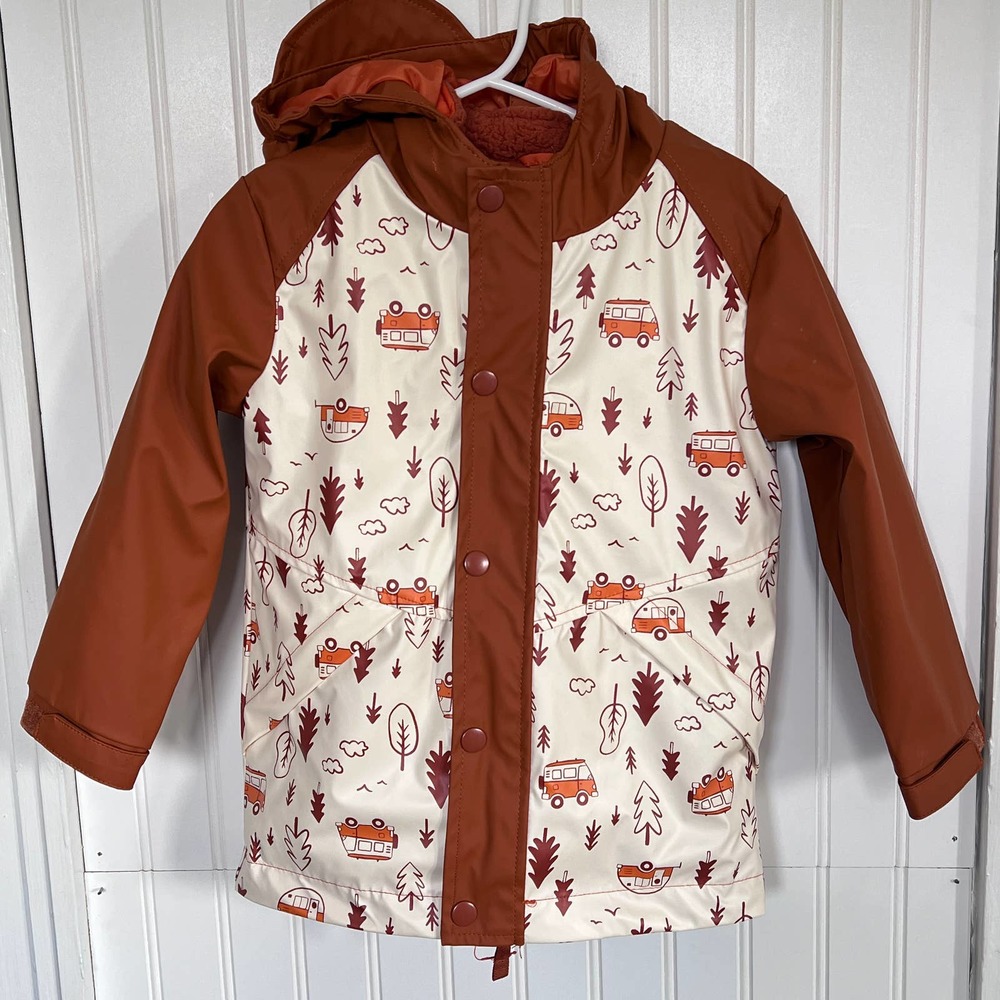 Cat & Jack 3-in-1 Winter Waterproof Jacket Camping Theme Orange 4T